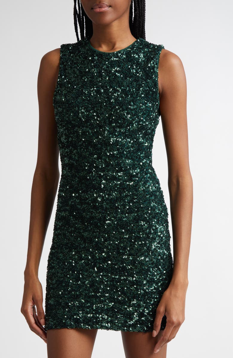 Alice + Olivia Coley Sequin Cocktail Minidress, Alternate, color, Forest Green