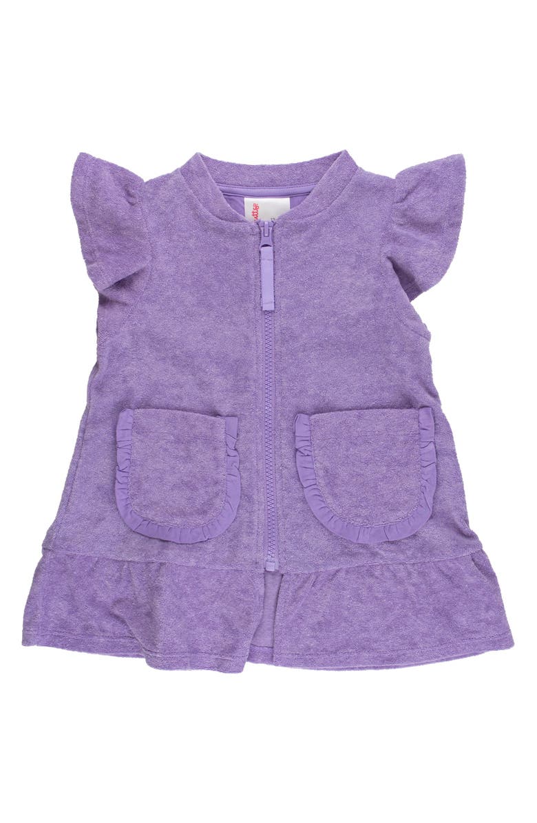 RuffleButts Terry Butterfly Sleeve Full Zip Cover-Up, Main, color, Wisteria Purple
