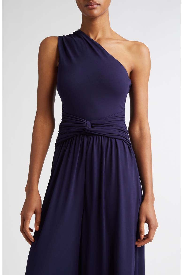 One-Shoulder Knot Detail Jersey Jumpsuit, Alternate, color, MARITIME