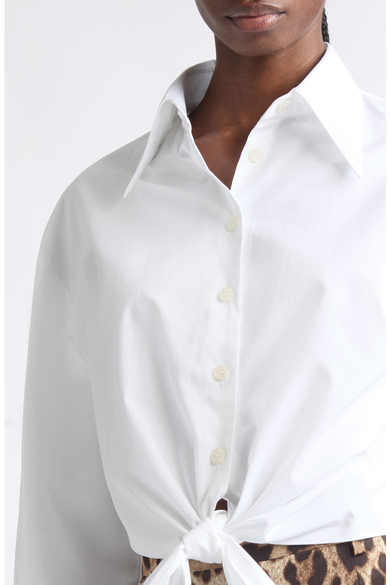 Tie Hem Cotton Poplin Button-Up Shirt, Alternate, color, BIANCO OTTICO