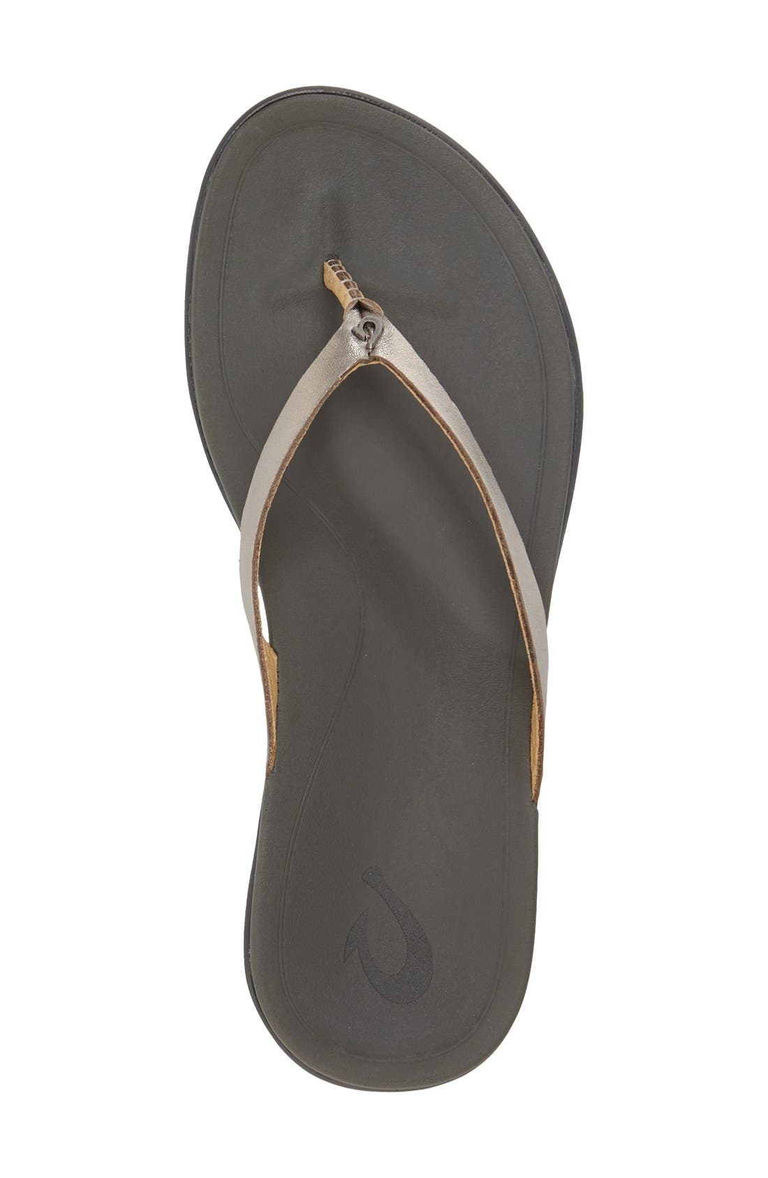 OluKai Ho Opio Leather Flip Flop, Alternate, color, Metallic Silver Leather