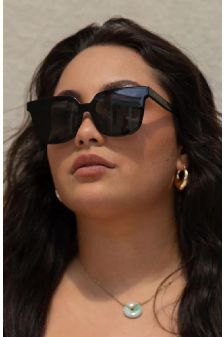 Malia 55mm Low Nose Bridge Wide Width Square Sunglasses, Alternate, color, BLACK LAVA / GRAY LENS