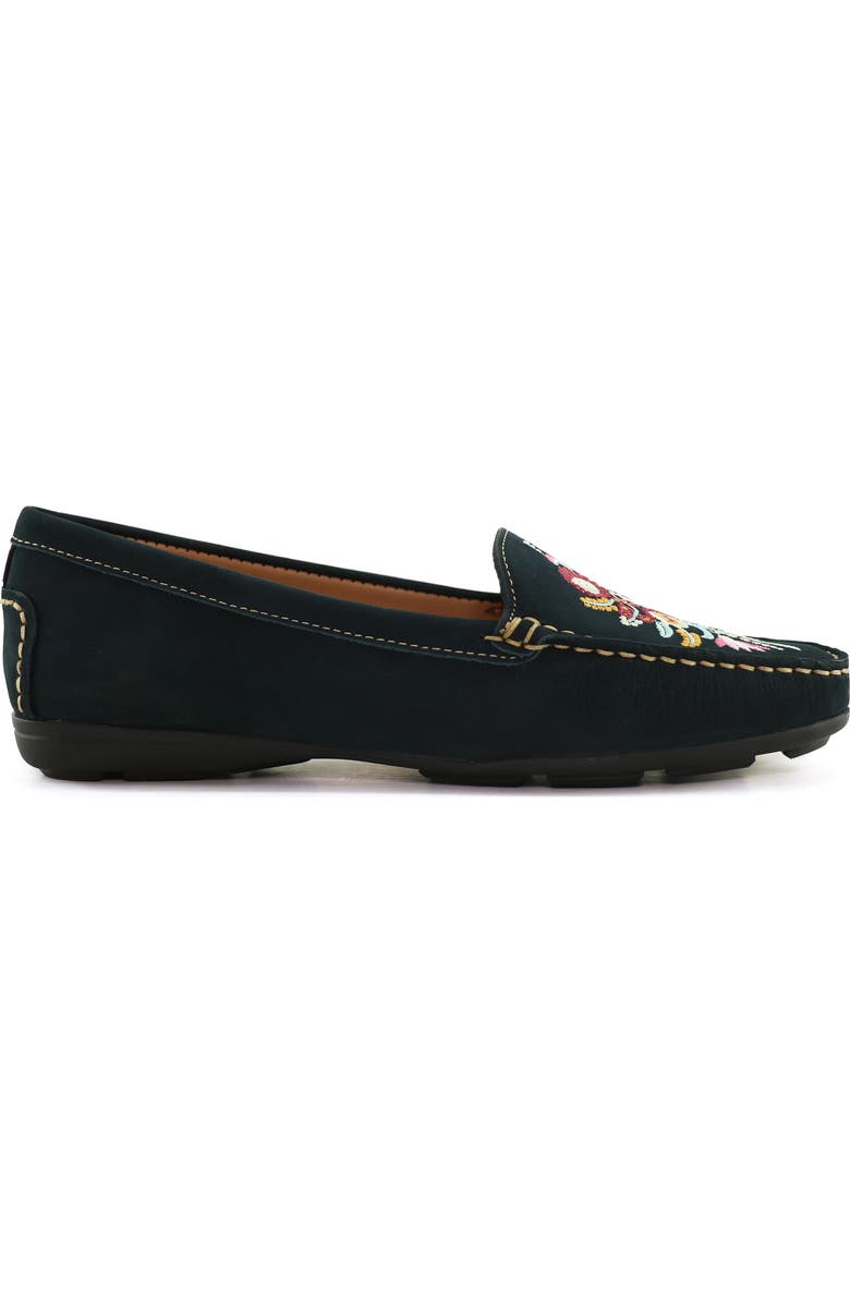 DRIVER CLUB USA Nashville Embroidered Loafer, Alternate, color, Navy Nubuck/ Contrast Stitch