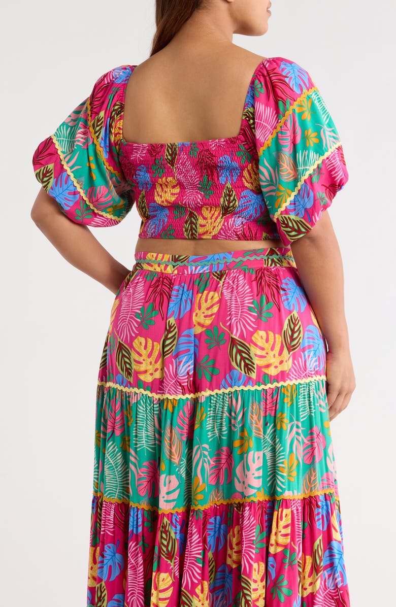 SUGARLIPS Smocked Puff Sleeve Crop Top, Alternate, color, Fuchsia Pink