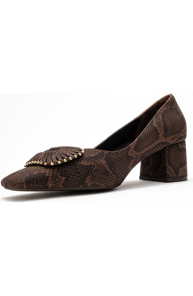 Prologue Shoes Velora Buckle Square Toe Block Heel Pump, Alternate, color, Brown Pattern