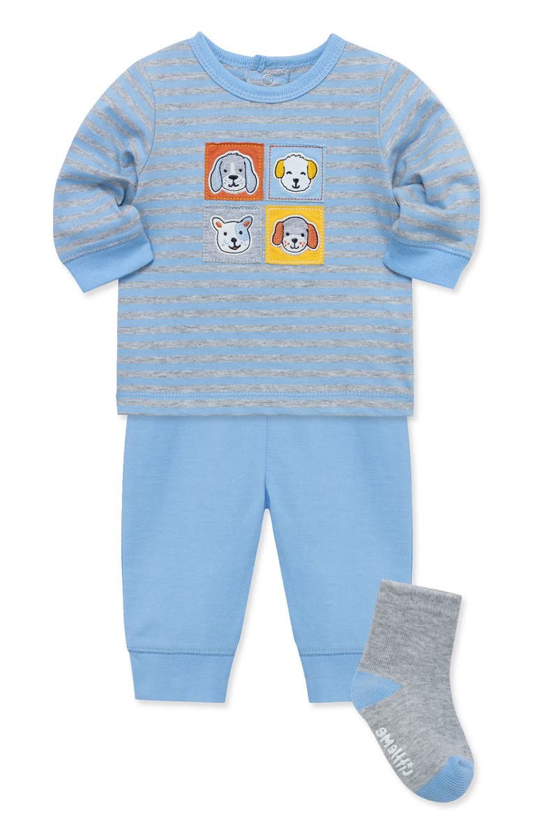 Little Me Puppy Pals Long Sleeve T-Shirt, Joggers & Socks Set, Alternate, color, Blue