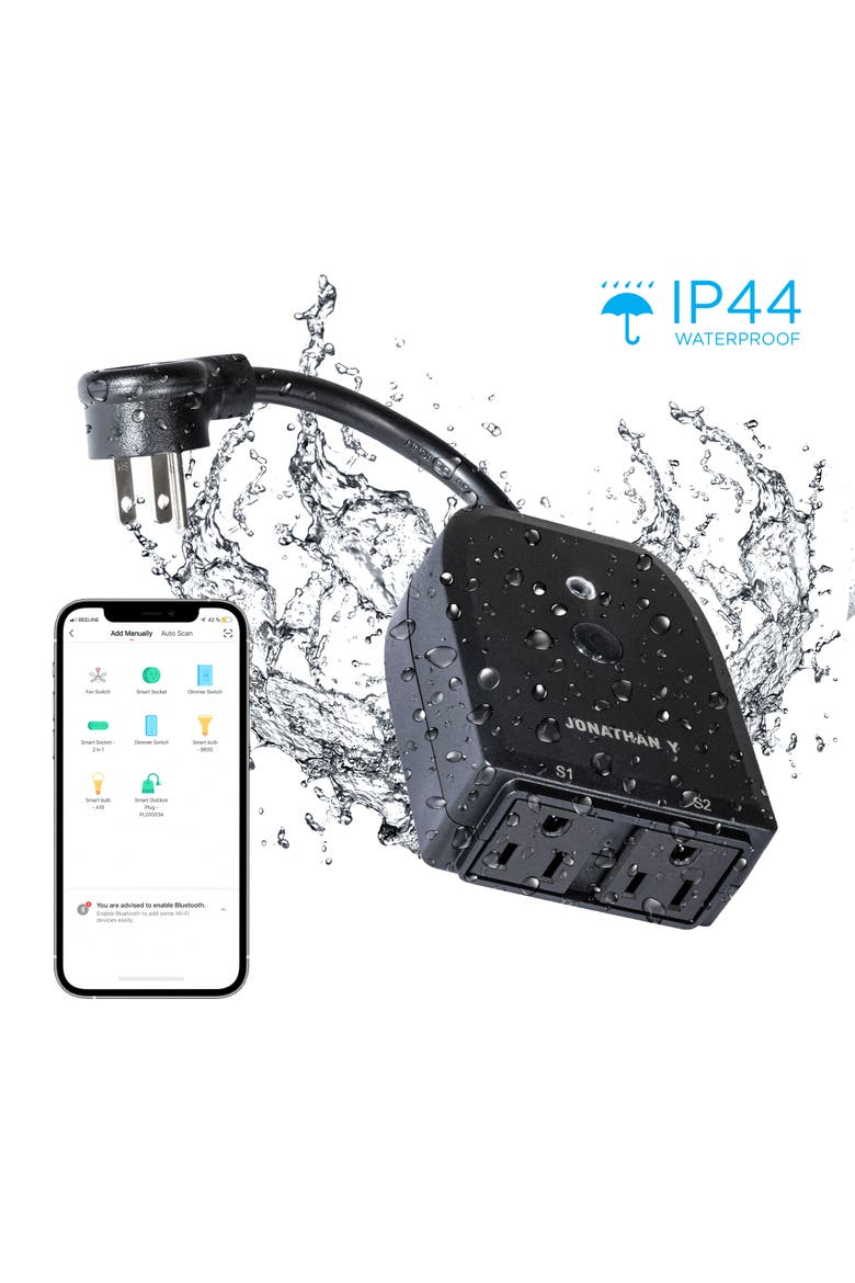 Outdoor Smart Dual Plug - WiFi Remote App Control for Outdoor Lights & Holiday Decor; Compatible with Alexa and Google Home Assistant, No Hub Required, Alternate, color, Black
