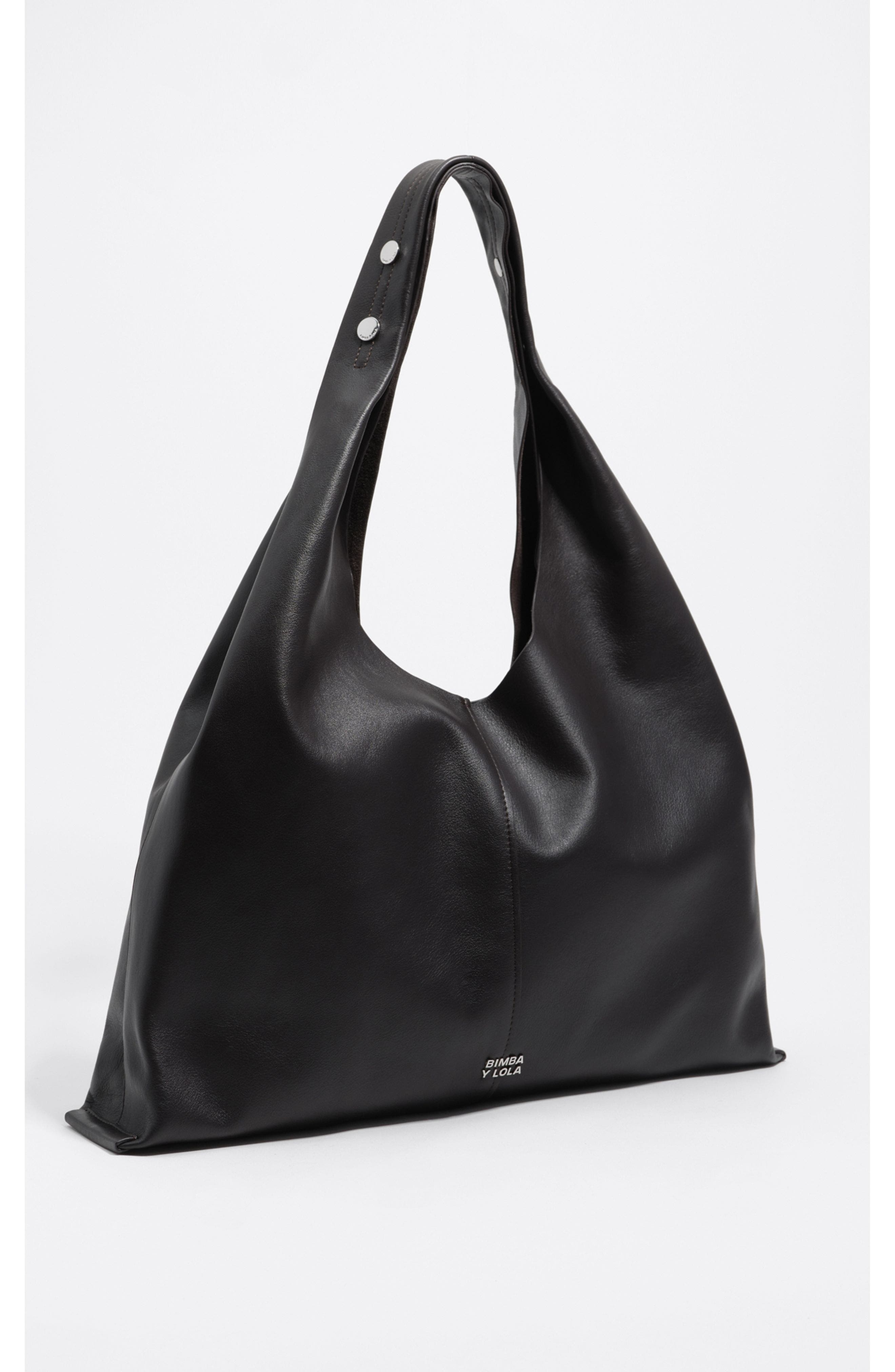 Bimba y Lola Leather Maxi Bikini Paper Bag, Main, color, Dark Brown