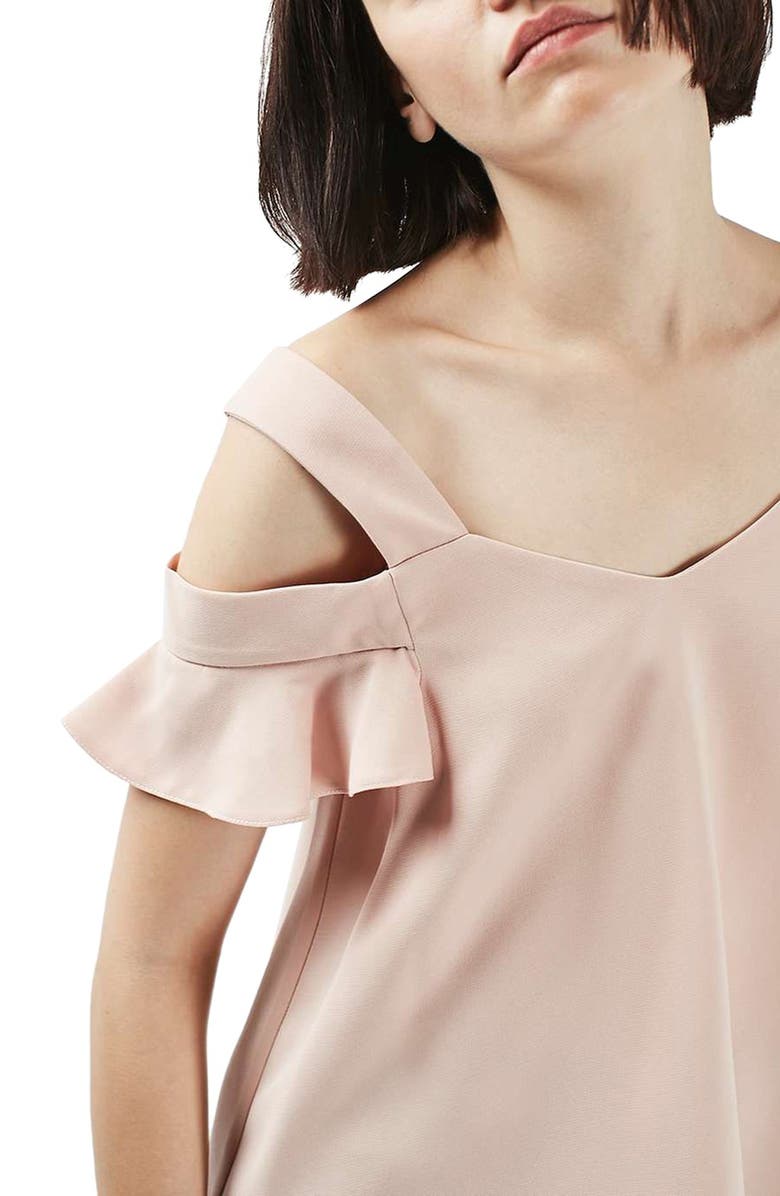 Topshop 'Polly' Ruffle Bardot Top, Alternate, color, Blush