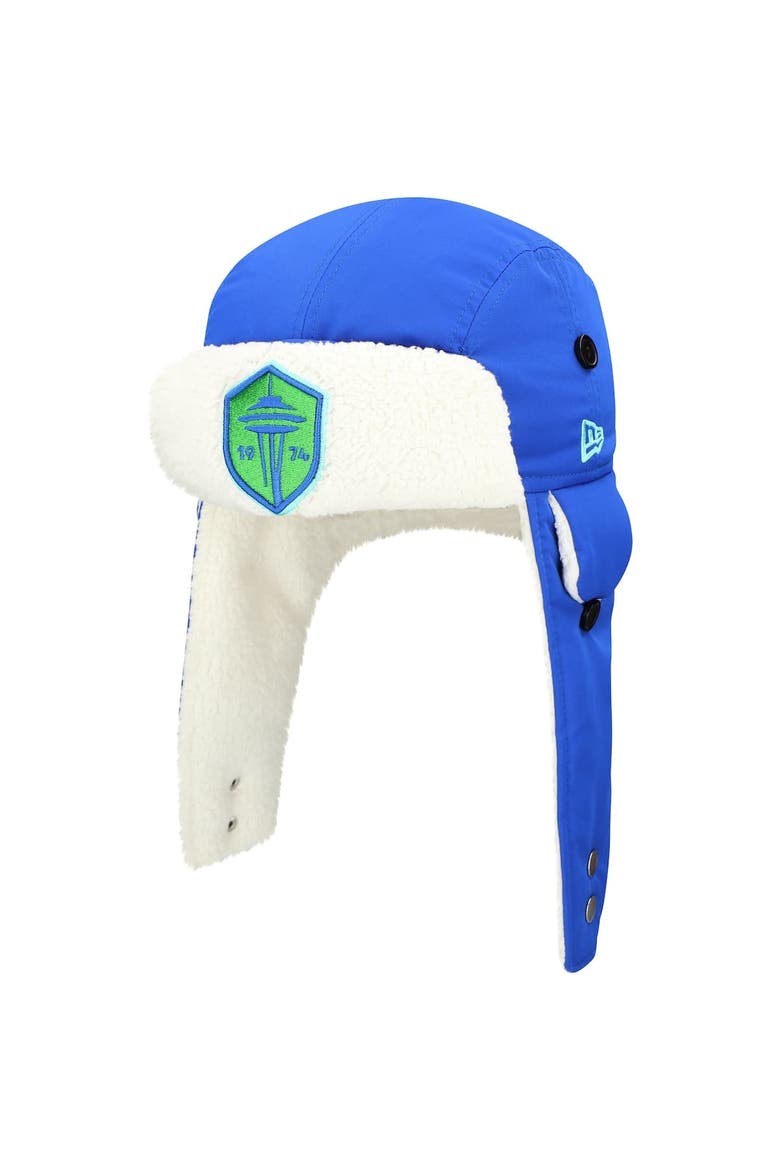 Men's New Era Blue Seattle Sounders FC Trapper Knit Hat, Alternate, color, Blue
