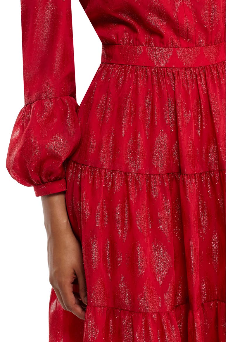 Annette Metallic Jacquard Long Sleeve Dress, Alternate, color, RUBY