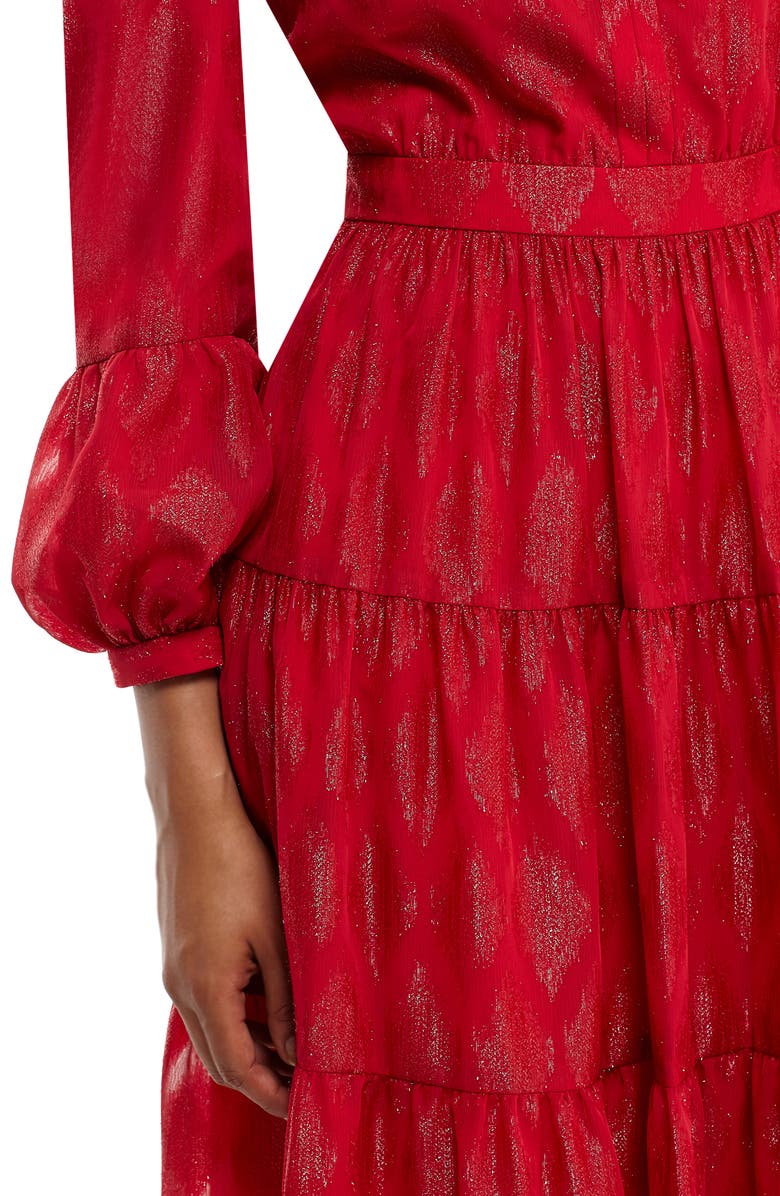 Gal Meets Glam Collection Annette Metallic Jacquard Long Sleeve Dress, Alternate, color,