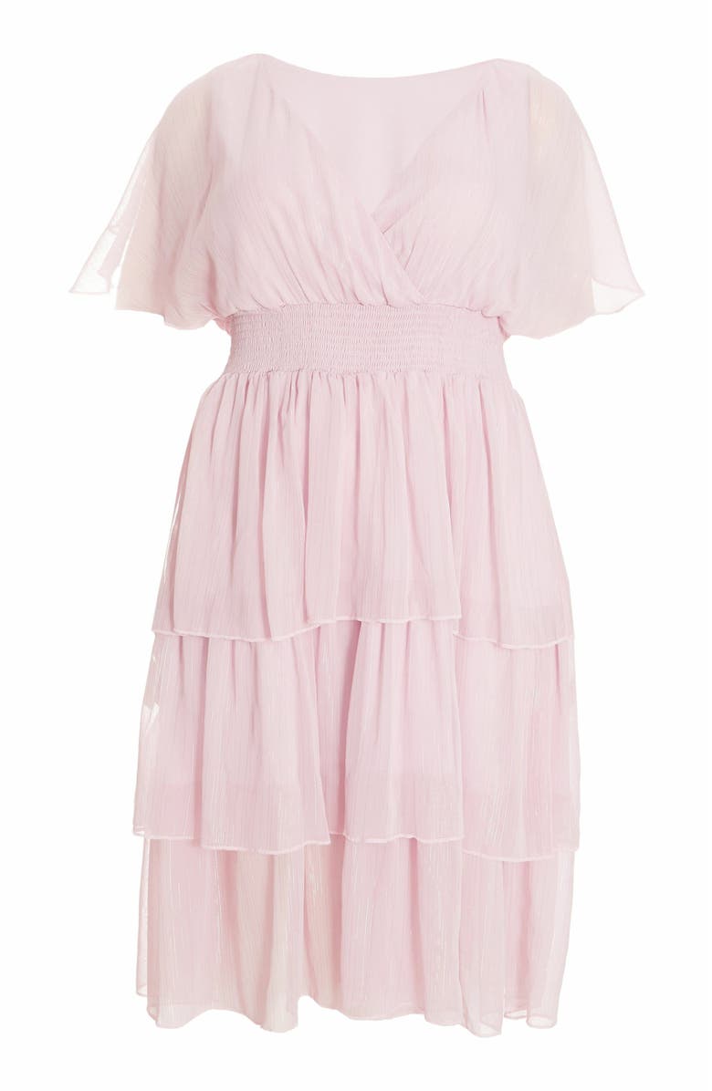 QUIZ Plus Size Chiffon Glitter Tiered Dress, Alternate, color, Pink