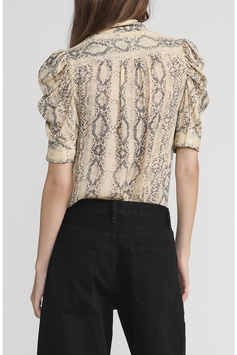 The Gillian Snake Print Puff Sleeve Silk Top, Alternate, color, CAMEL MULTI