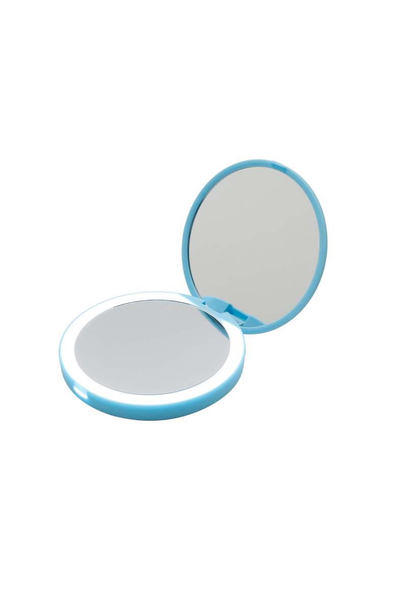 Cinderella Compact Mirror with LED Light and Wireless Power Bank Charging Base, Alternate, color, Blue