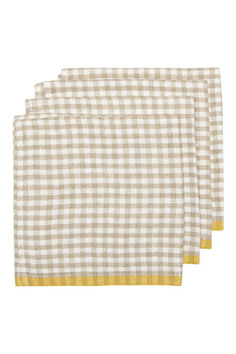 Set of 4 Two-Tone Gingham Napkins, Main, color, NATURAL/DIJON
