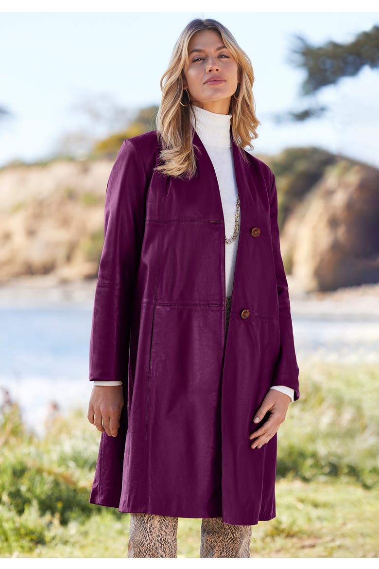Leather Swing Coat, Alternate, color, DARK BERRY
