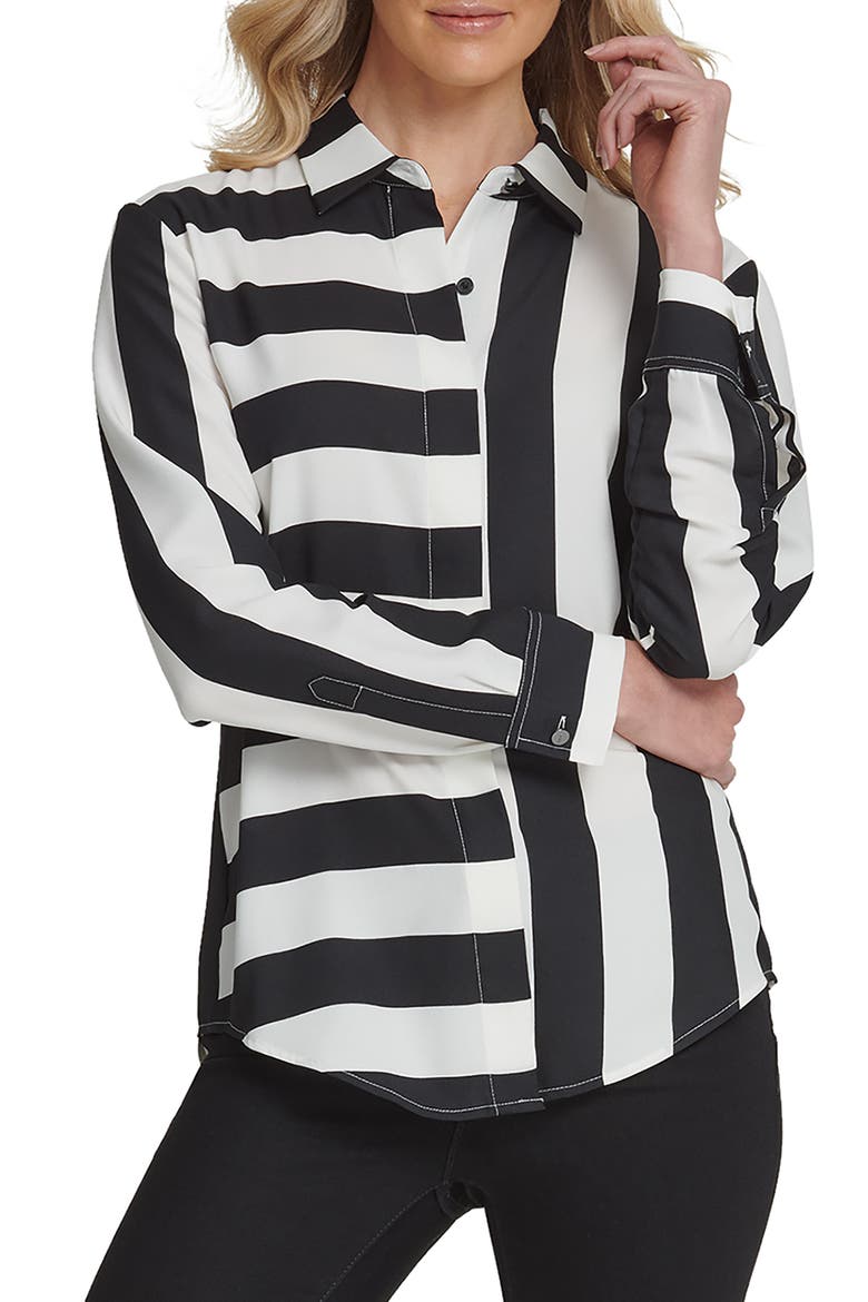 Stripe Blouse, Main, color, BLACK/ IVORY
