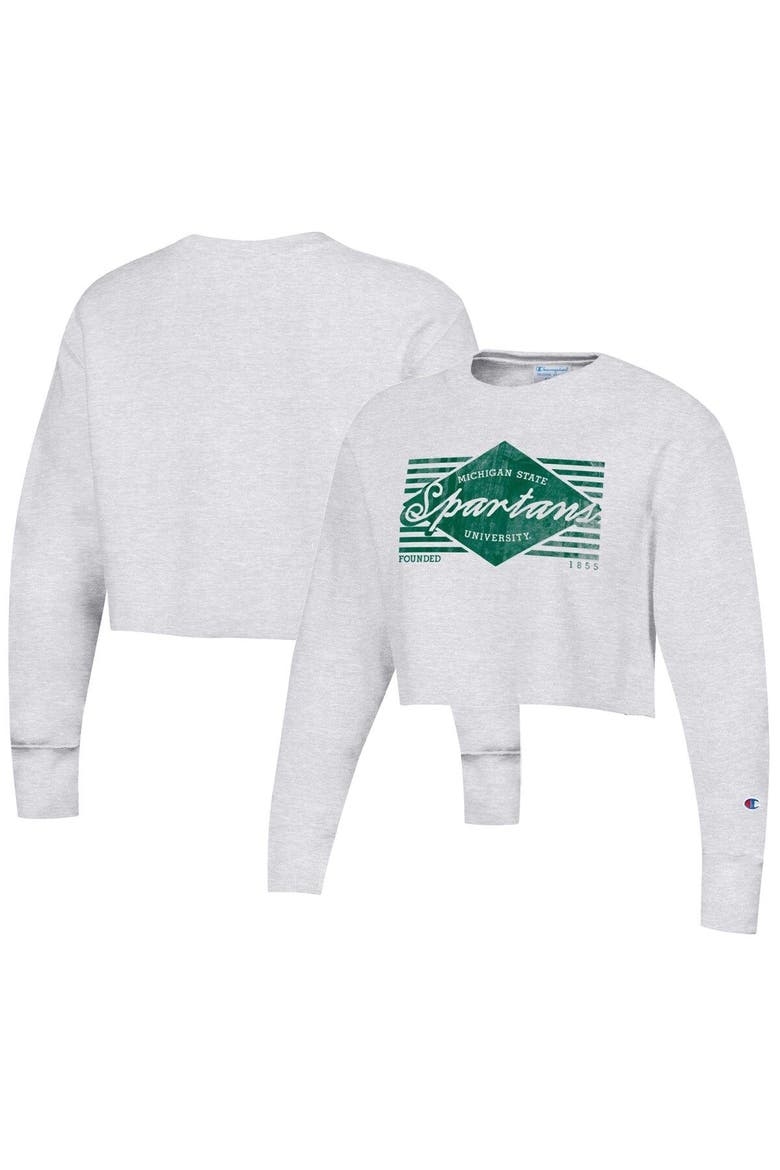 Women's Champion Heather Gray Michigan State Spartans Reverse Weave Cropped Pullover Sweatshirt, Main, color, Heather Gray