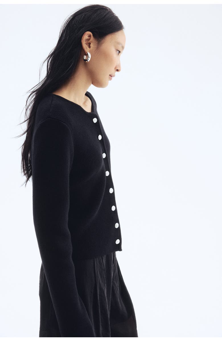 H&M Rib-knit Cotton Cardigan, Alternate, color, Black