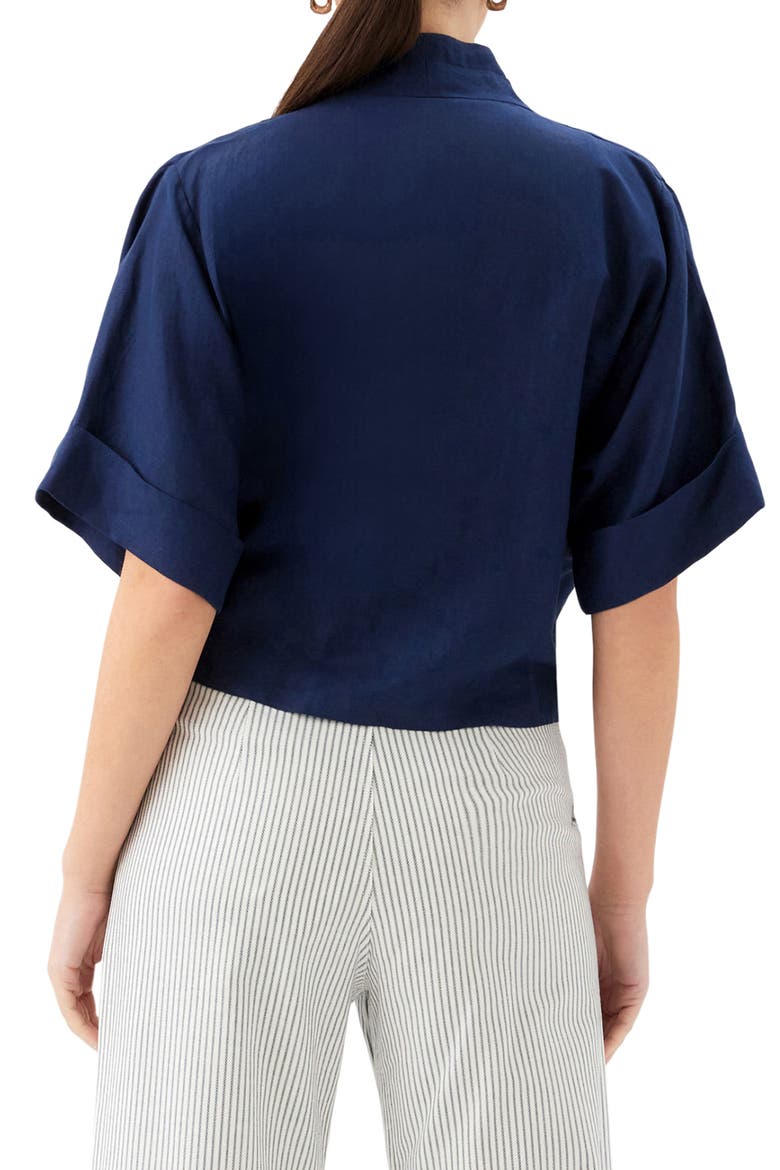 Janice Cuffed Tie Hem Linen Blend Top, Alternate, color, NAVY