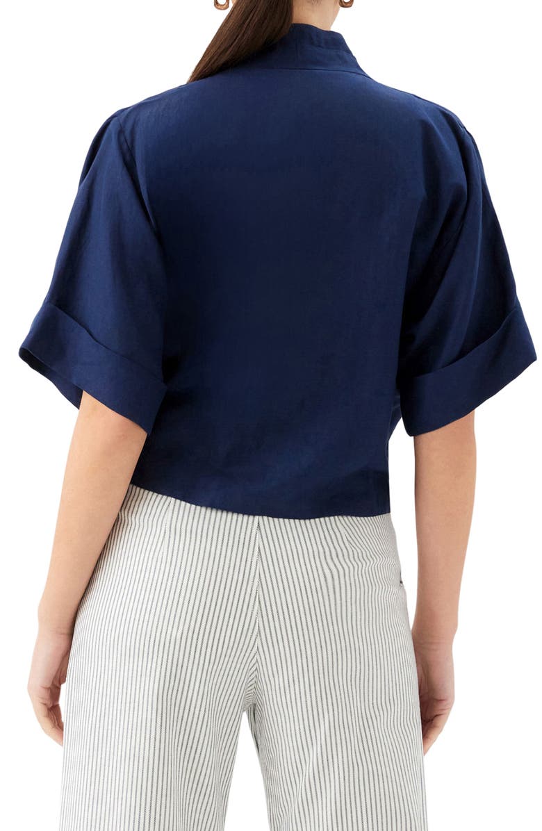 FIFTEEN TWENTY Janice Cuffed Tie Hem Linen Blend Top, Alternate, color, Navy