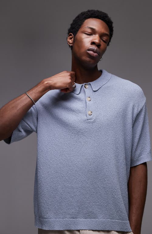 Topman Bouclé Polo In Mid Blue