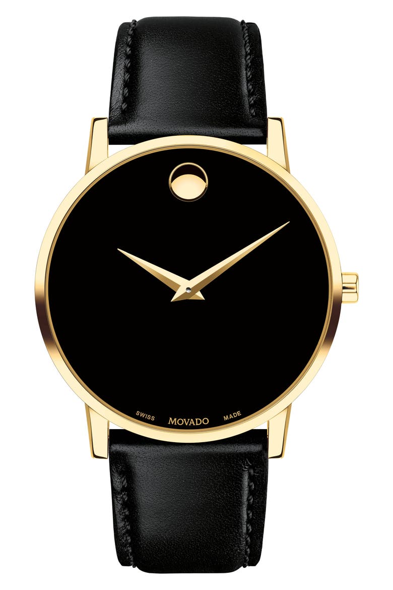 Leather Strap Watch, 42mm, Main, color, BLACK DIAL