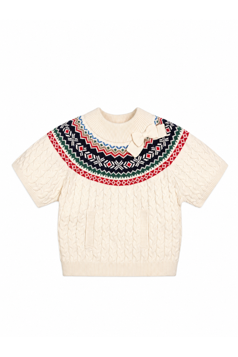 Kids' Organic Mock Neck Cable Sweater, Main, color, Ivory and Multi Fair Isle