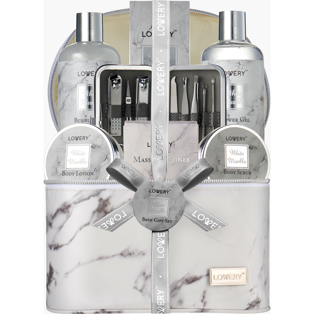Lovery Premium 25-piece Massage Kit And Spa Set With Stones In White Marble