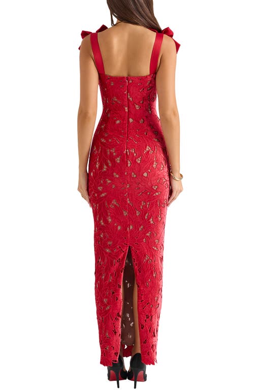 House Of Cb Tiff-a Three-piece Floral Embroidered Midi Dress In Hauted Red