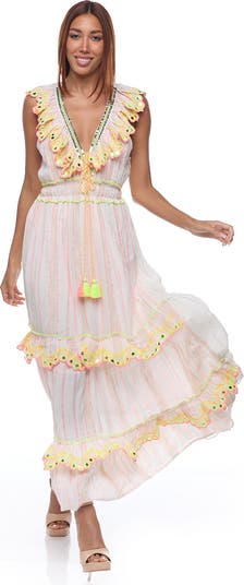 Ruffle Sleeveless Cotton Maxi Dress