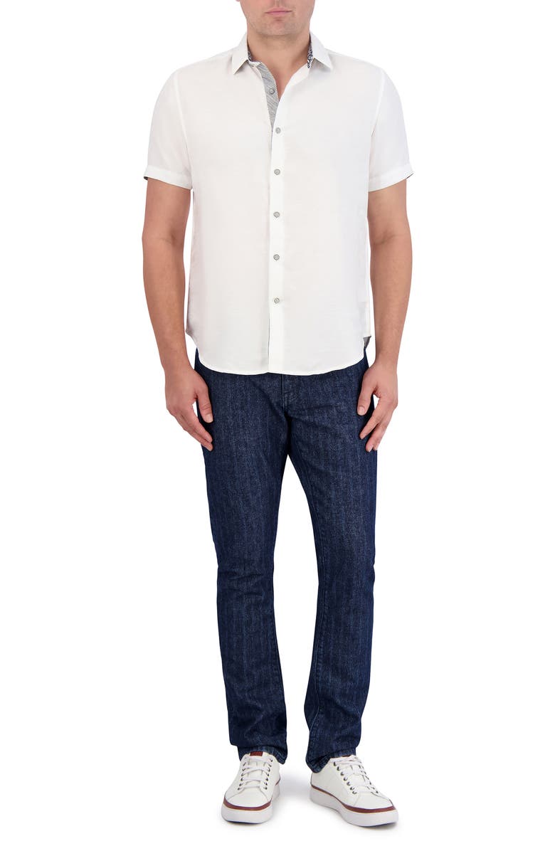 Robert Graham Poseidon Short Sleeve Linen & Cotton Jacquard Button-Up Shirt, Alternate, color, 