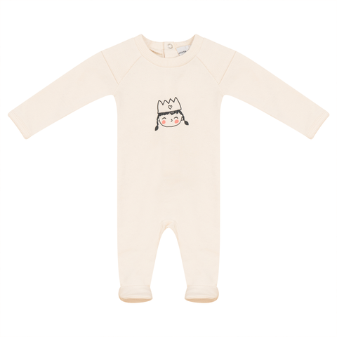 Girl French Fleece Crown Print Long Sleeve Romper (Baby)