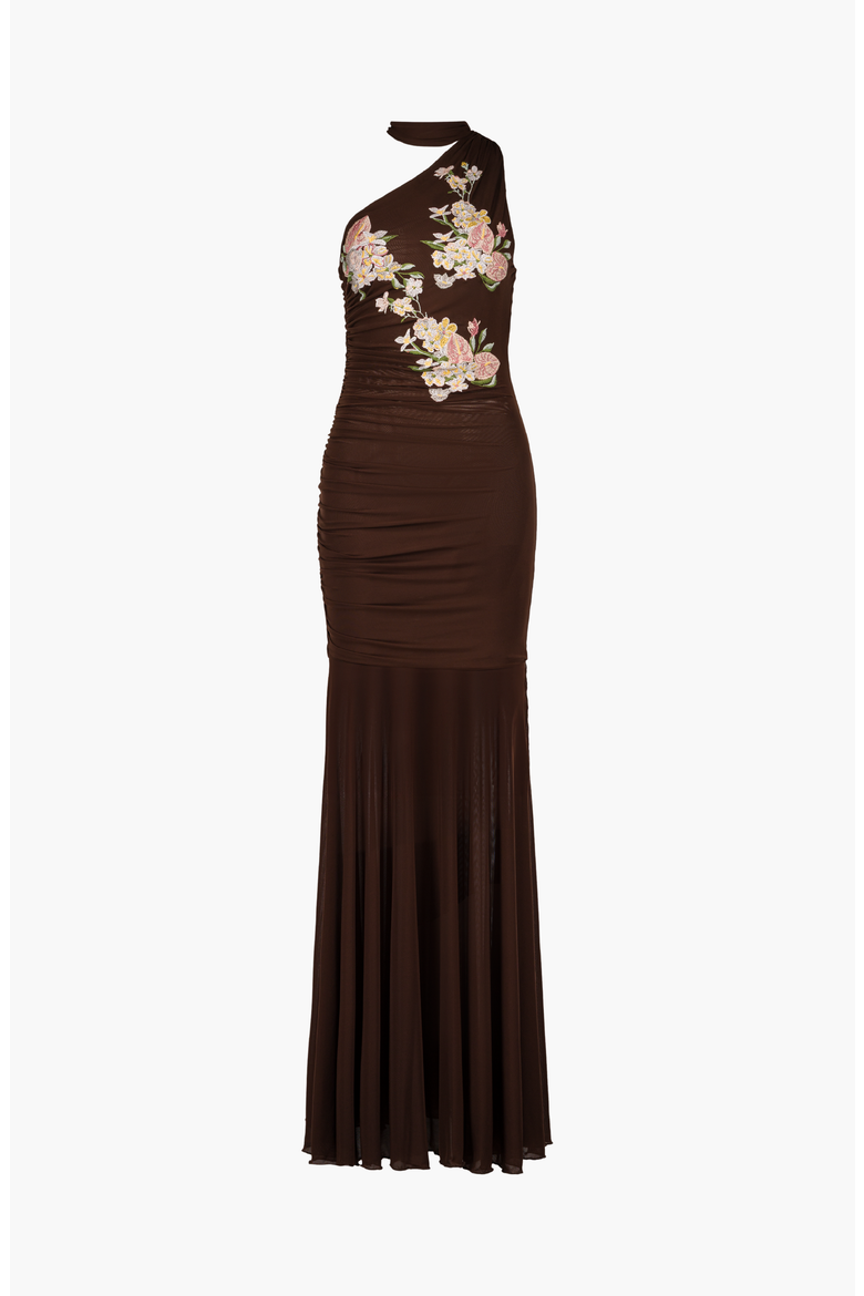 Alba Floral Embroidered Mesh Dress, Main, color, Brown