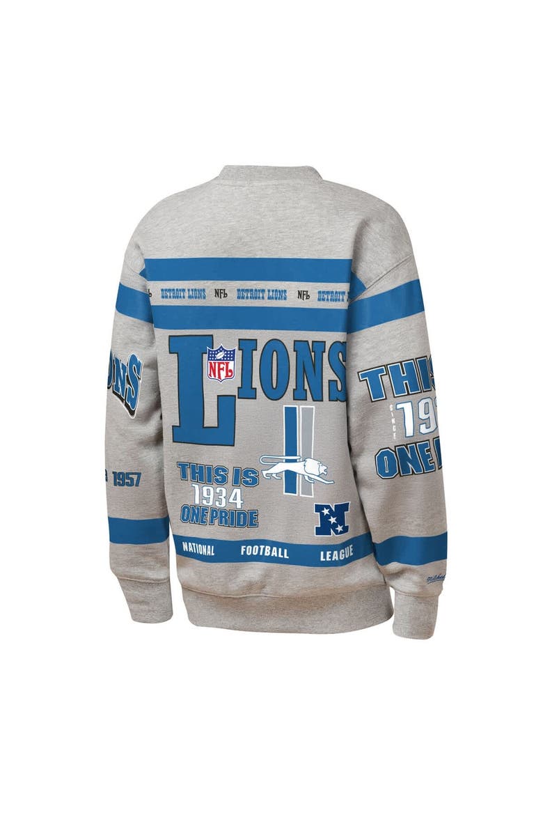 Youth Mitchell & Ness Gray Detroit Lions Throwback All-Over Print Fleece Sweatshirt, Alternate, color, Gray