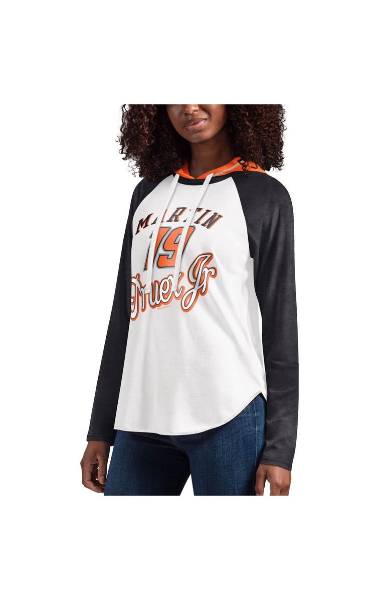 G-III 4HER BY CARL BANKS Women's G-III 4Her by Carl Banks White Martin Truex Jr MVP Raglan Hooded Long Sleeve T-Shirt, Main, color, White