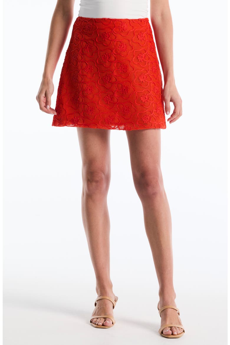 Embroidered High Waist Miniskirt, Main, color, GRENADINE