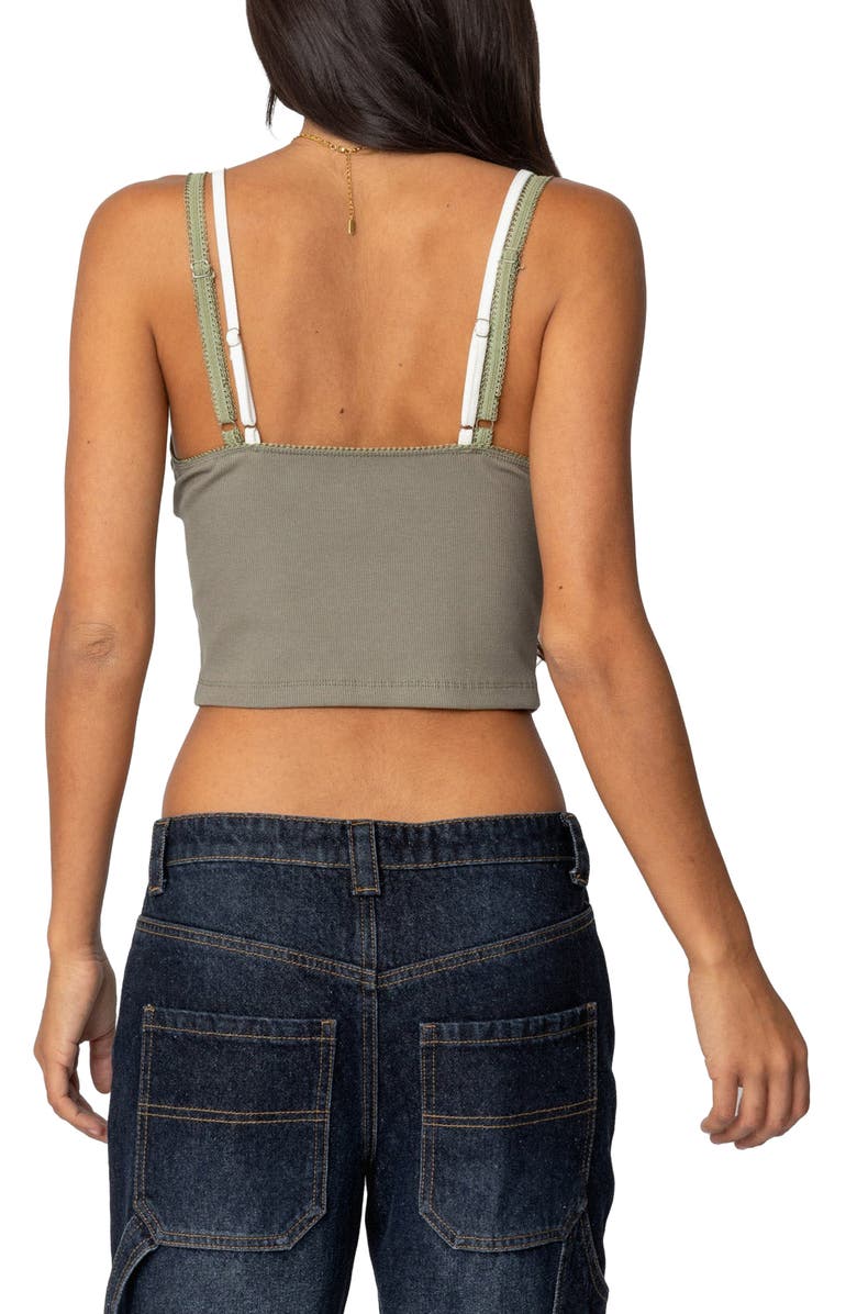 EDIKTED Lace Trim Layered Camisole, Alternate, color, Olive