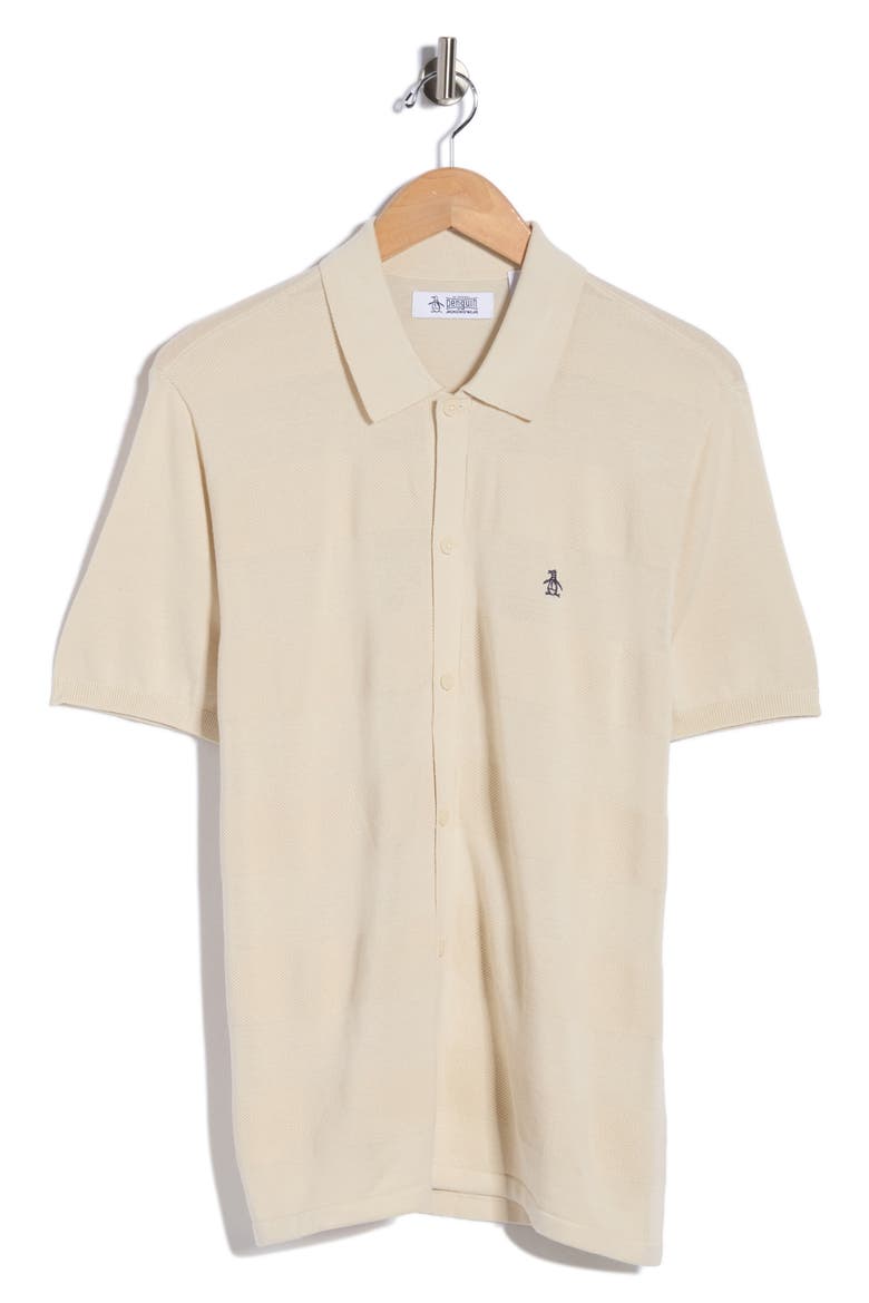 Honeycomb Stripe Cotton Polo Sweater, Alternate, color, BIRCH