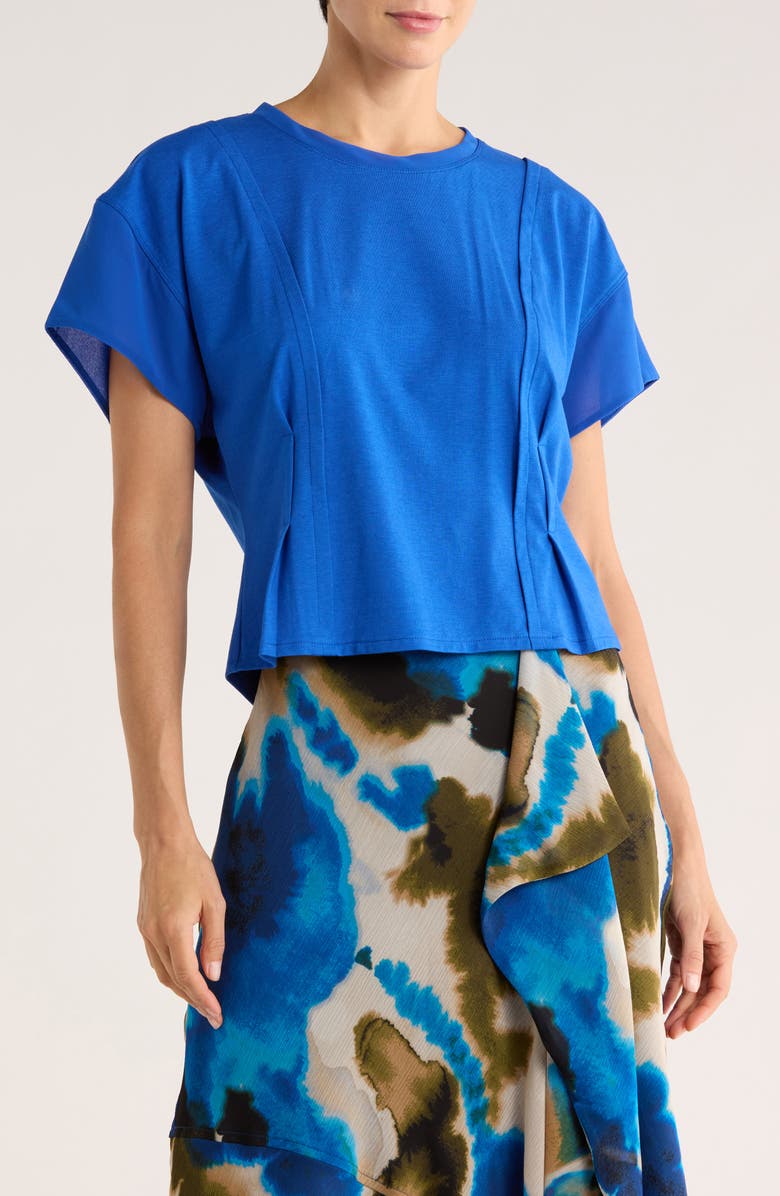 DKNY Mixed Media Knit Top, Main, color, Classic Blue
