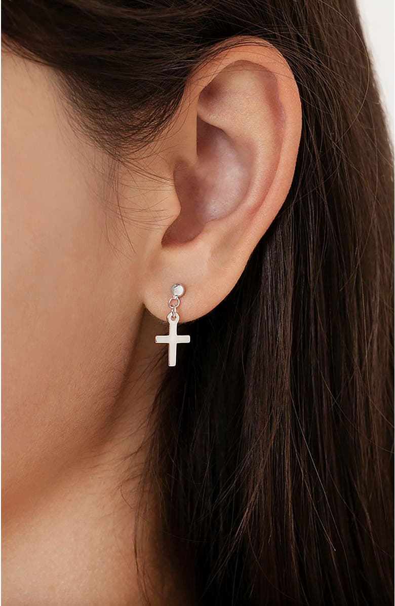 In Season Jewelry My First Dangle Cross Earrings, Alternate, color, Silver