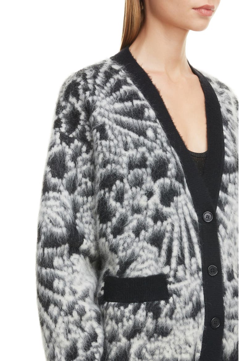 Floral Jacquard Wool & Mohair Blend Cardigan, Alternate, color, NOIR/NATUREL