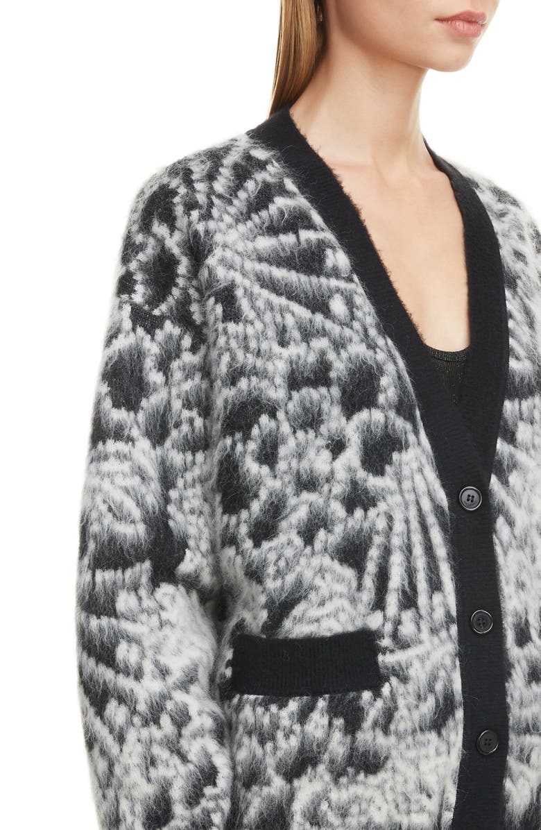 Saint Laurent Floral Jacquard Wool & Mohair Blend Cardigan, Alternate, color, 
