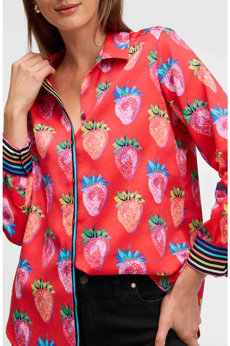 Charlie Strawberry Print Cotton Button-Up Shirt, Alternate, color, RED/ MULTI