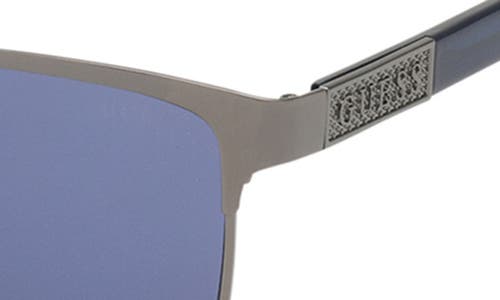 Guess 58mm Round Sunglasses In Shiny Dark Nickeltin/blue