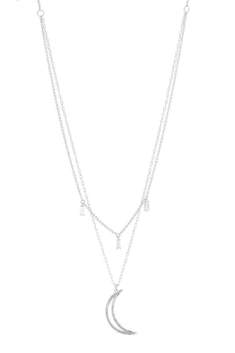 Cirque Moon Layered Pendant Necklace, Main, color, RHODIUM