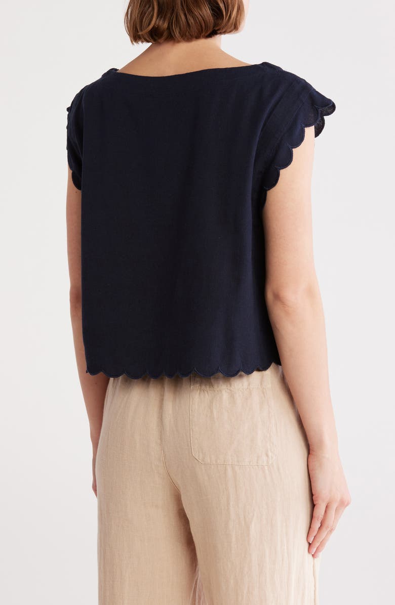 Ellen Tracy Scalloped Crop Tank, Alternate, color, Navy
