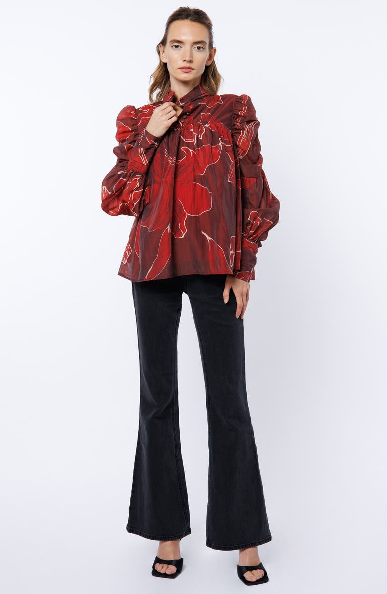 CIEBON Lynn Puff Balloon Sleeve Top, Alternate, color, Burgundy/ Red