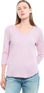 WILT Clothing 3/4 Sleeve V-Neck Shirttail Tee With Raw Hem Top